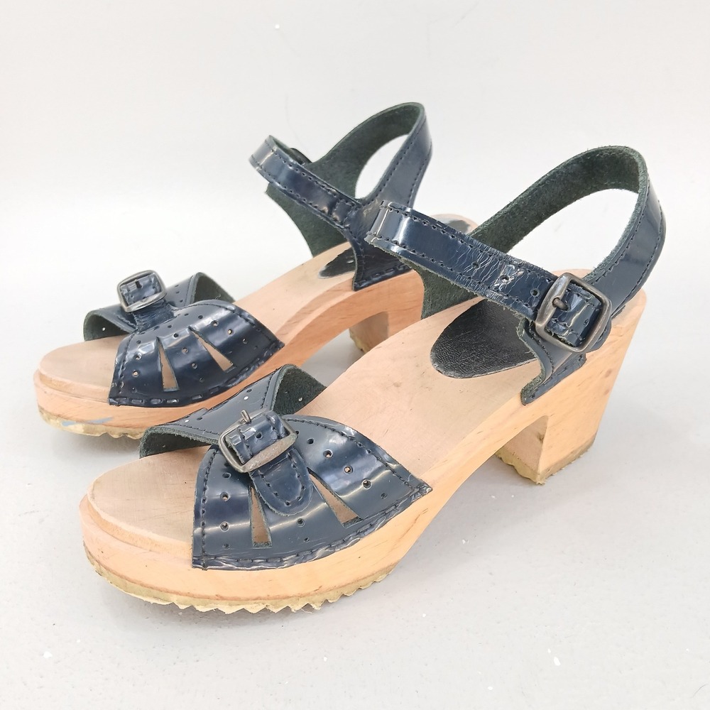 Sven Original Clog Sandals Women EU 36 US 5.5 Blue Patent Leather Wood Platform - Picture 3 of 12